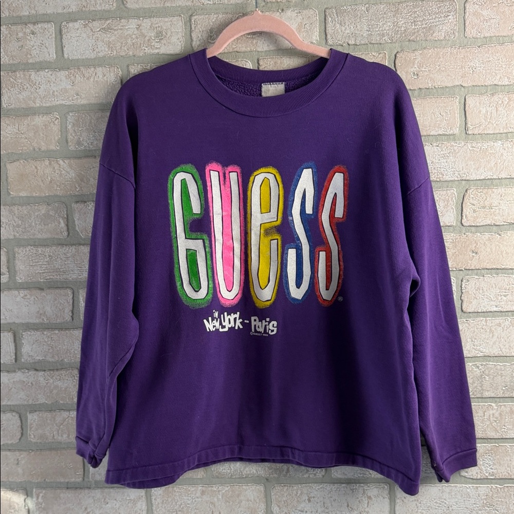 Guess Vintage 1989 Multicolor Logo Purple Sweatshirt M/L